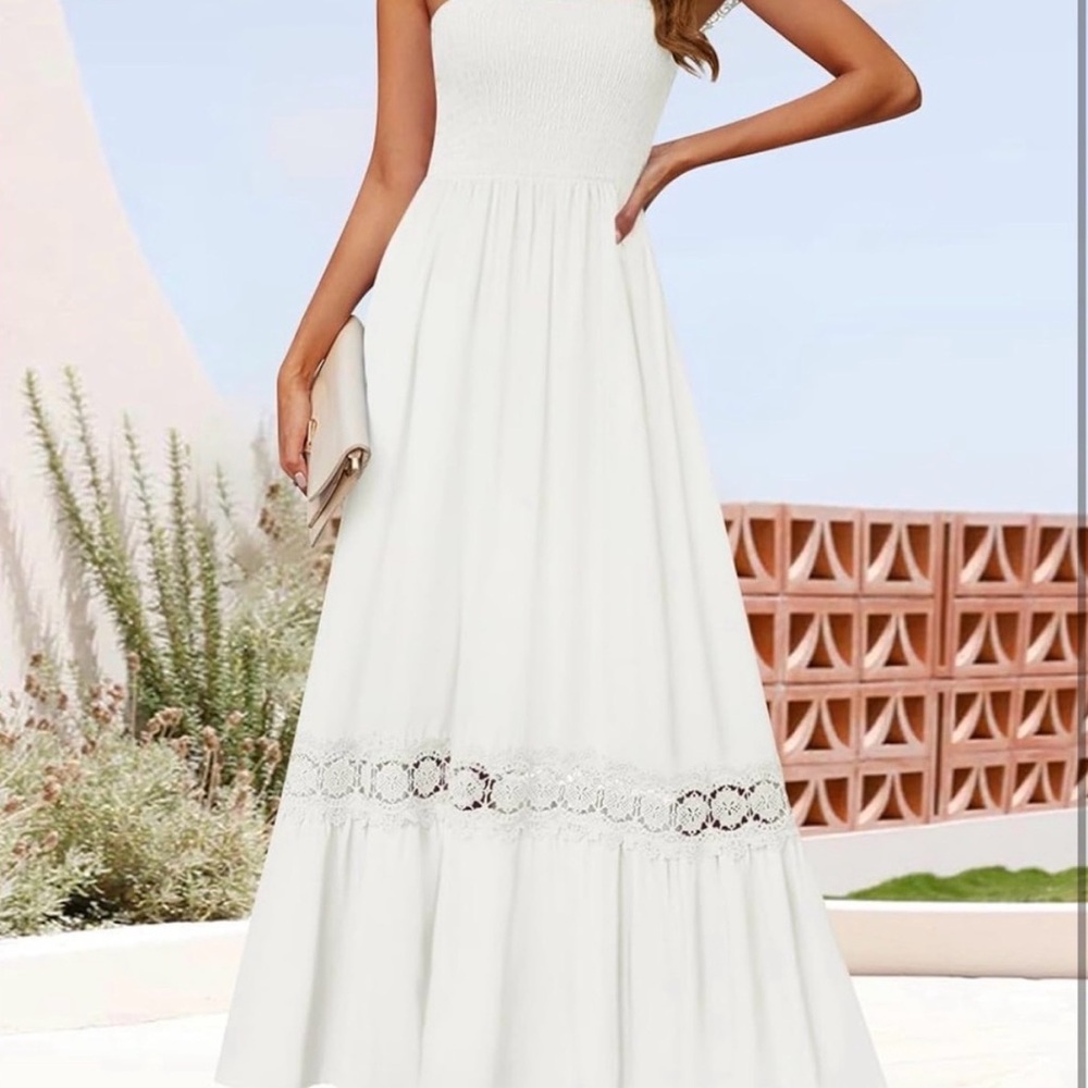 ZESICA Women’s Summer Lace Strap Flowy Maxi Dress – Size M